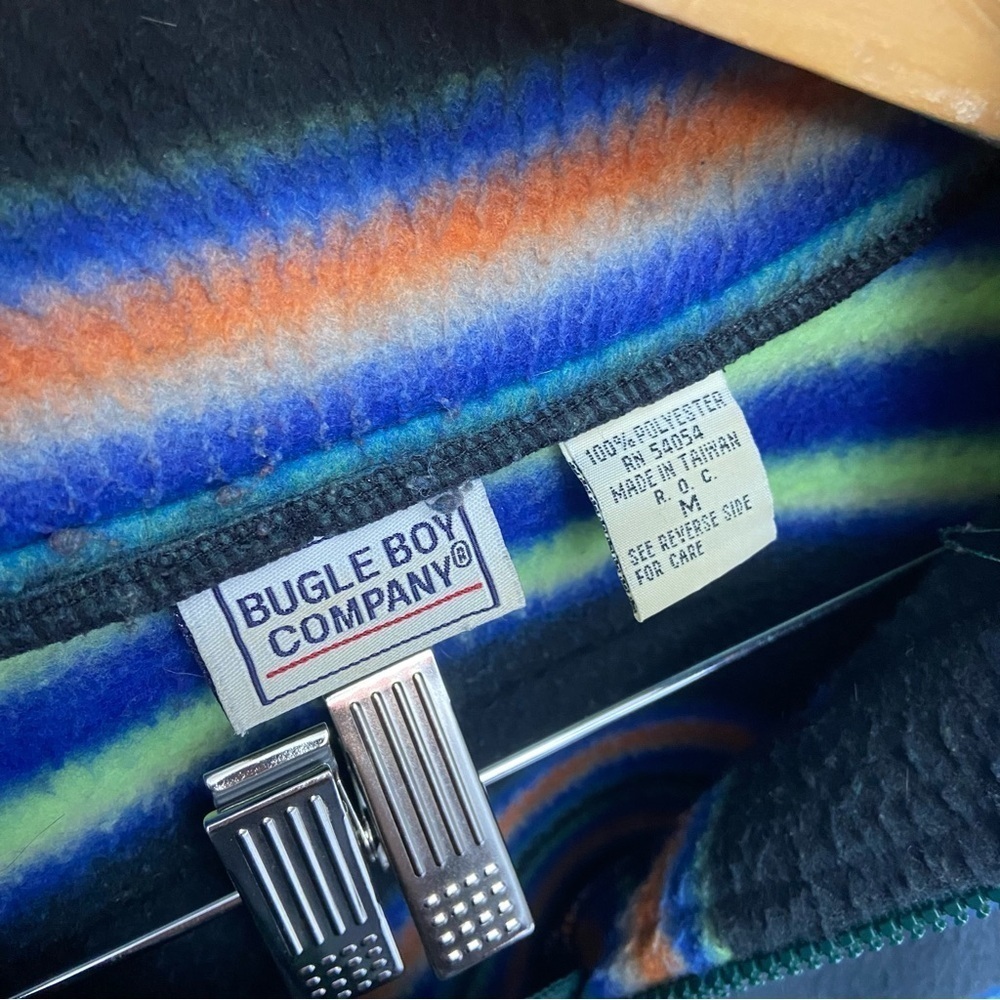 90s Vintage Multi Color Striped Fleece Pullover Sweatshirt Zip Collar High Neck - Picture 9 of 9